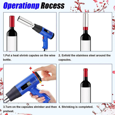 GFJYKDL Digital Bottle Heat Shrink Sealing Machine With Adjustable 40-600C Temp And Lcd Control showing operation steps for bottle sealing.