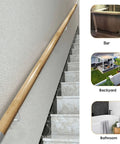 Dead Simple Install With Kickass Grip Premium Non Slip Solid Wood Wall Mount Shelf Bracket Kit Featuring Round Indoor Wooden Supports For Versatile Home Makeover 400cm on a staircase.