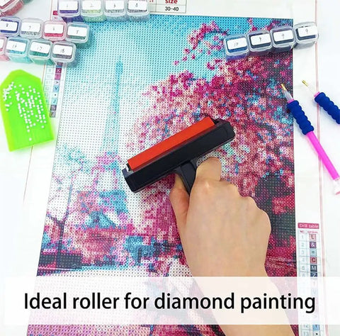Hand using Diamond Painting Roller Pressing Tool For Full Drill 5D Diamond Art Beads Easy Adhesion And Smooth Wheel Keeps Diamonds Shiny.
