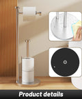 One Hand Tear Free Damping Toilet Paper Holder Stand With Storage Built In, Rustproof Stainless Steel Free Standing Roll Holder For Bathroom, Space Saving Design, No Fuss Easy Access And Sleek Silver Finish product view