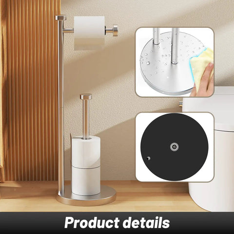 One Hand Tear Free Damping Toilet Paper Holder Stand With Storage Built In, Rustproof Stainless Steel Free Standing Roll Holder For Bathroom, Space Saving Design, No Fuss Easy Access And Sleek Silver Finish product view