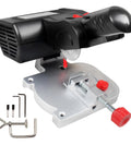 110V Mini Cut Off Chop Saw For Wood And Plastics with 12mm Cutting Depth, displaying 0-45 Degree Bevel, ideal for DIY projects