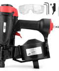 Side view of Coil Roofing Nailer For Three Quarters Inch To One And Three Quarters Inch Nails, Pneumatic Roof Nail Gun with accessories