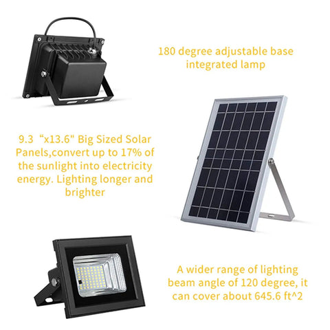 Lit Outdoor Solar Flood Lights Dusk To Dawn With Remote Control 800LM 64 LED 6500K White LED Floodlights IP65 Waterproof Aluminum