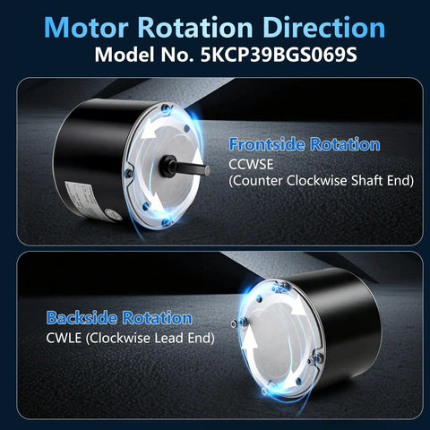 Condenser Fan Motor Hvac Replacement Heavy Duty Copper Winding shows motor rotation direction, CCWSE and CWLE for easy setup.