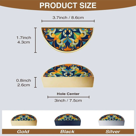 Two Pack Boho Floral Cabinet Handles With 3 Inch Center Holes Semicircle Drawer Pulls In Gold Finish Solid Zinc Alloy Hardware