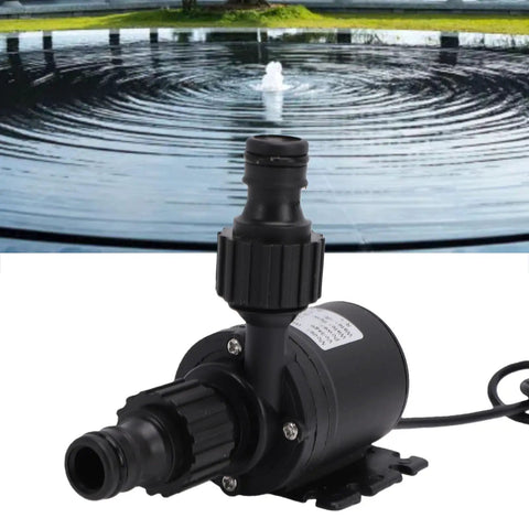 19W Submersible Water Pump With 5M Head Brushless Motor for fountains, shown with water ripples in background.