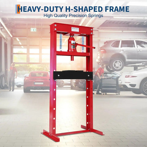 20 Ton Hydraulic Shop Press With H-Frame, 7-Position Adjustable Height, Movable Plates, Dust Cover, And Safe Relief Valve for garages