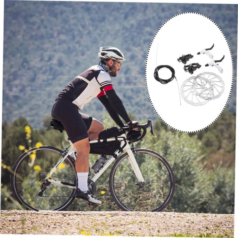 Epic Mountain Bike Hydraulic Disc Brake Kit With Beefy Pads And CNC Balanced Rotors For Gnarly Trails on a cyclist's bike.