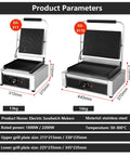 Heavy Duty Electric Sandwich Press Grill 200 To 300 Degrees C High Performance Non Stick Stainless Steel Toaster And Waffle Iron dimensions and power specifications