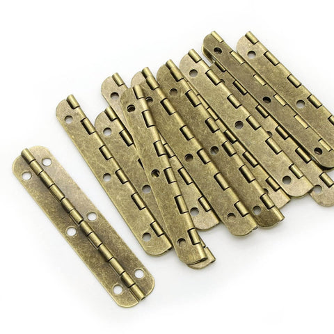Bronze 65mm Long Folding Hinge Set For Wooden Boxes And Cabinets, 20 Pcs 180 Degree Hinges With Screws, Iron Construction, Polished Finish