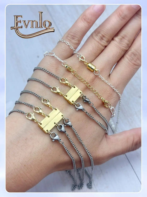 All-In-One Necklace Extender And Magnetic Clasp Set For Layering, Gold and Silver Styles with Chain Extenders on hand display