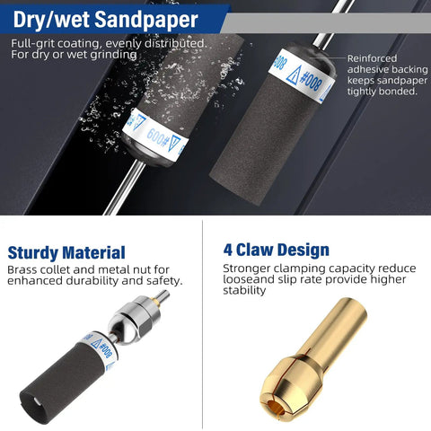 Pro Grade Sanding Drums Kit For Rotary Tool With One Eighth Inch Shank 25 Pcs 240 320 400 600 800 Grits Wet And Dry Sanding Roll Paper