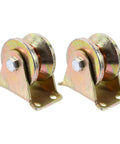 Heavy Duty V Groove Wheel Sliding Gate Track Rollers Two Pack Steel Roller Kit Rust Resistant Coating with fixed safety nuts.