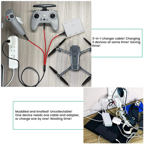 3 In 1 3A Fast Charging Usb C Cable For Drone Remotes And FPV Gear 4Ft Splitter Cable With Three Type C Plugs And Adapter setup