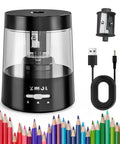 Must Have Electric Pencil Sharpener for Home and School Powered by USB or AA Batteries, Adjustable 6 to 8 Mm Blades, Sleek Black, Fast Sharpening, Mess Reducing, Portable and Easy to Use for Kids and Adults. Black USB pencil sharpener with clear shavings bin and power cable