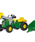 Pedal Tractor With Working Front Loader And Detachable Trailer For Kids Ages 3 And Up Realistic Farm Ride On Toy in green and yellow