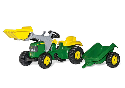 Pedal Tractor With Working Front Loader And Detachable Trailer For Kids Ages 3 And Up Realistic Farm Ride On Toy in green and yellow