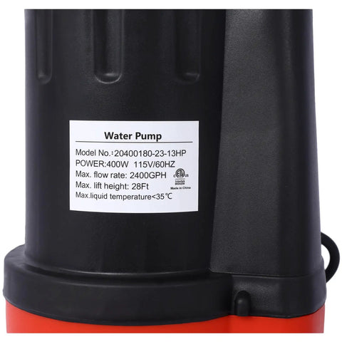 Heavy Duty Submersible Sump Pump 1/3HP 2500GPH Hauls Water Smooth With 10 Ft Cord showing specifications on label.