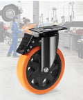 Six Inch Swivel Plate Caster Wheels Set Of Four With AB Locking No Noise PVC Non Marking Wheels For Cart Furniture Workbench Heavy Duty 700 Lbs Per Caster Silent Smooth Rolling Ideal For Heavy Duty Carts And Workbenches In Home Or Shop showcasing a single caster wheel.