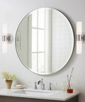 Modern 14 Inch Two Light Wall Sconce In Brushed Nickel Finish With Frosted Glass Cylinder Shades near bathroom mirror