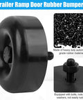 2.5 Inch Trailer Ramp Door Bumper Kit with round rubber stops and screw hardware, close-up of heavy-duty black rubber bumper