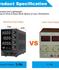 DC Variable Power Supply With Auto Voltage Detect 110V 220V Upgrade, Adjustable 0 to 30V 0 to 10A, benchtop unit comparison