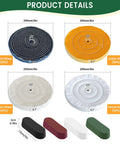 Heavy Duty Workhorse 8 Inch Buffing And Polishing Wheel Kit Bench Grinders Half Inch Arbor denim and cotton wheels with rouge bars.