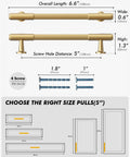 Diagram of Champagne Bronze Cabinet Pulls 10 Pack 5 Inch Center To Center 6.6 Inch Overall Length with screws and installation guide