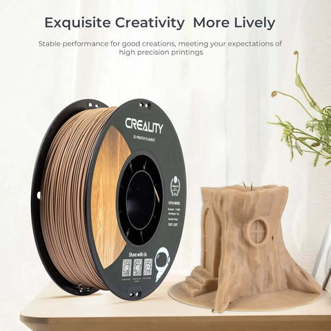 Wood Filament PLA 1.75mm for 3D Printing Real Wood Texture Silk Finish 1kg spool next to tree model