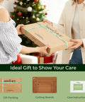 Gift box of Bamboo Cutting Board Set With Deep Juice Grooves And Built In Handles being exchanged