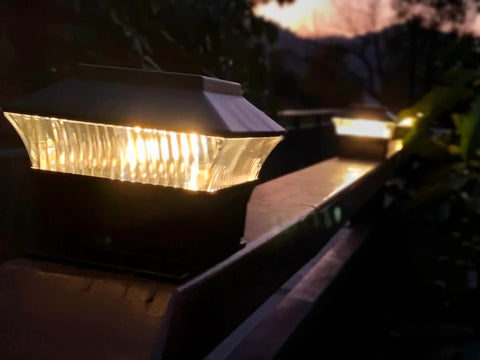 8 Pack Solar Post Cap Lights for Flat Surfaces and 4x4 Vinyl Posts Also Fits 4x6 Wood Sits On Top 25 Lumen 3000K glow at dusk