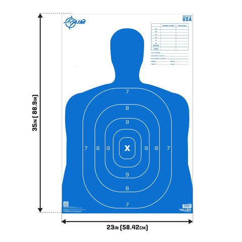 B27 Silhouette Paper Shooting Target 23 x 35 Inches 50 Pack for Handgun Training with blue human shape design for accuracy