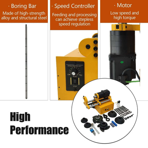 TechTongda 110V portable line boring and welding machine with long boring bar, speed controller, motor, and tool kit