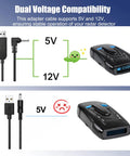 Diagram showing dual voltage compatibility for USB To DC 3.5 Power Cable For Radar Detectors 12V 6.56ft Long with radar detector