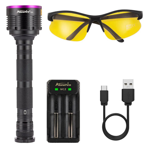 Beast Mode 20W 365nm UV Flashlight With USB Rechargeable Battery Battery Included Black Light for various uses and UV glasses.