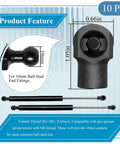 Top Grade Durable Steel M6 Female Thread Gas Spring Strut End Fittings for 10Mm Ball Studs, 10 piece set with dimensions.