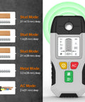 6 in 1 Stud Finder Wall Scanner, Electronic Center and Edge Detector with HD LCD Display showing stud and metal modes.