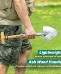 Person holding Perennial Spade Trowel 21.6 Inch Long With Sharp Stainless Steel Blade And Wooden Handle outdoors