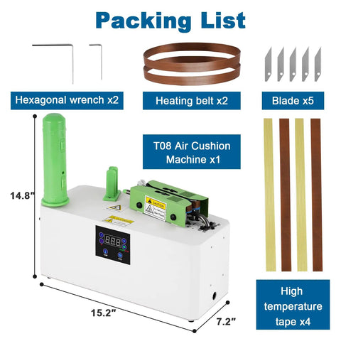 Straight Up Heavy Duty Air Cushion Maker Slick Self Sealing Packer With Thirty Feet Per Minute Inflation showing packing list.