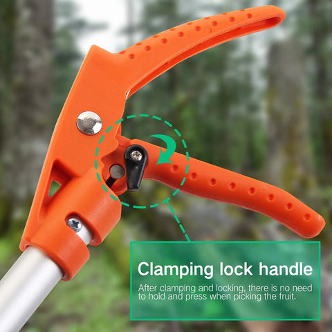 Close-up of clamping lock handle on Long Reach Cut And Hold Bypass Pruner 3.5 Ft for Precision Pruning in Gardens.