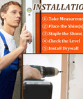 Installation steps for 200 Piece Heavy Duty Cardboard Drywall Shims For Straightening Wavy Studs And Lifting Baseboards.