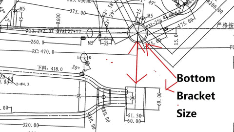 Technical diagram showing placement for Rock Solid 2 Inch Cup Bottom Bracket Set For One-Piece Cranks Bearings Included Steel Silver Fits Beach Cruiser Lowrider Chopper Bikes And Other 2 Inch Shell Frames