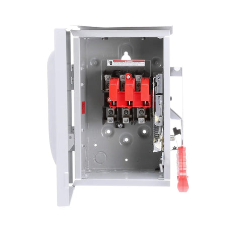 Heavy Duty 30 Amp 3 Pole 600 Volt Non Fused Safety Switch With 3 Wire HD Type 3R Quick Make Quick Break Mechanism, open view