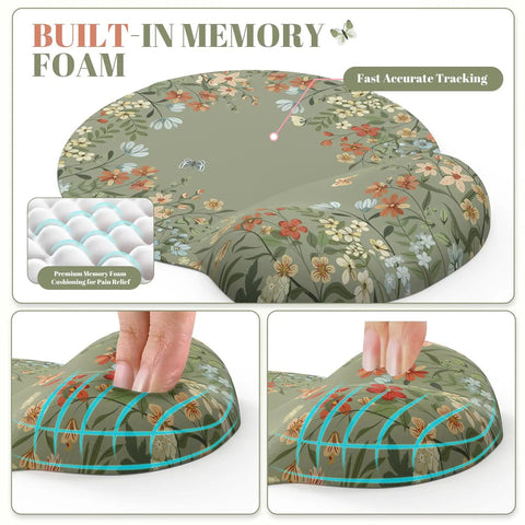 Large Desk Mat With Wrist Rest For Home Office And Gaming, Non Slip Floral Mouse Pad With Scalloped Edges, Ergonomic Keyboard Wrist Support