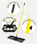 Heavy Duty Lawn Leveling Rake With Seven Foot Handle 30 Inch By 10 Inch Steel Golf Rake featuring 180° adjustment and soft grip.