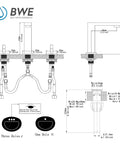 Technical diagram for Brushed Gold 3 Hole Two Handle 8 Inch Widespread Bathroom Sink Faucet With Pop Up Drain And Supply Hose Brass Construction Mixer Tap For Vanity Basin Restroom Lavatory.