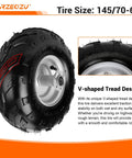 145/70-6 Mini Bike Tire With 6 Inch Rear Rim Assembly Kit showing V-shaped tread and rim design