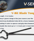 V Bit Blade Tongs Set for Knife Making And Bladesmithing with deep V groove design, 15.63 inches, handles up to 1.5 inch stock