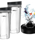 Two Pack 16oz Single Serve Cups With To Go Lids And Six Fin Blade Assembly Replacement Parts For Ninja Blenders Compatible With BL660 BL780 1200W Series And 30 Series Models Built For Quick Smoothies On The Fly.